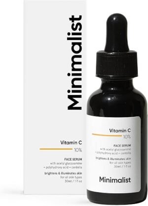 Minimalist 10% Advanced Vitamin C Serum for Glowing Skin | Brightening & Dark Spot Treatment | Treats Uneven Skin Tone, Dullness & UV Damage | Daily Face Serum (Stable Vitamin C) | 30ml
