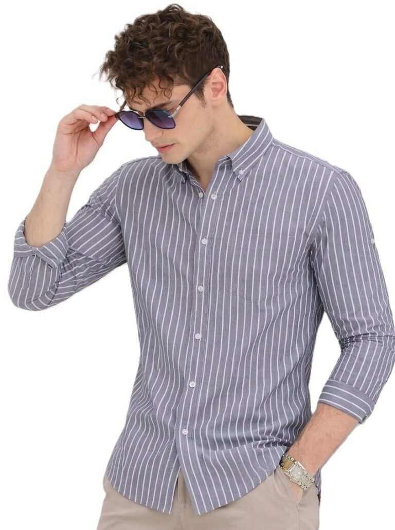 U TURN Men's Casual Printed Striped Stylish Latest Formal Plus Size Shirt for Men | Cotton Mix 220 GSM