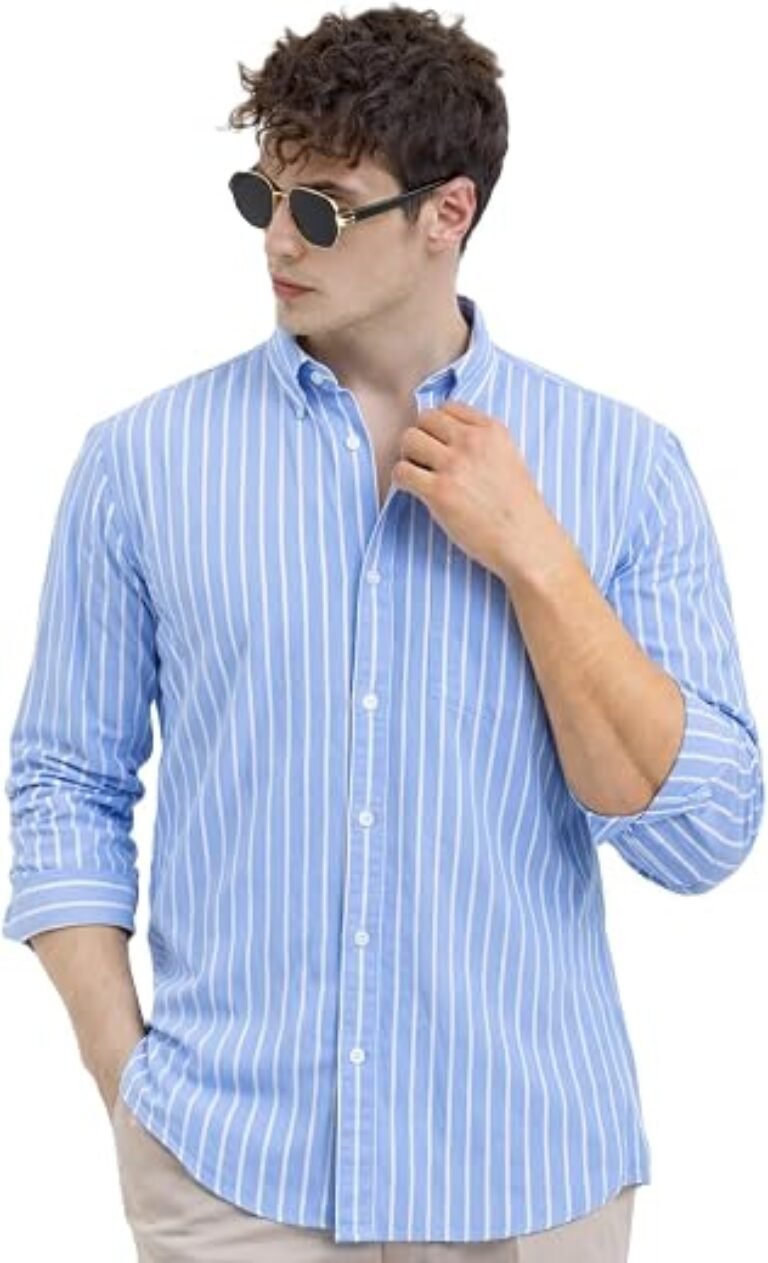 U TURN Men's Casual Printed Striped Stylish Latest Formal Plus Size Shirt for Men | Cotton Mix 220 GSM